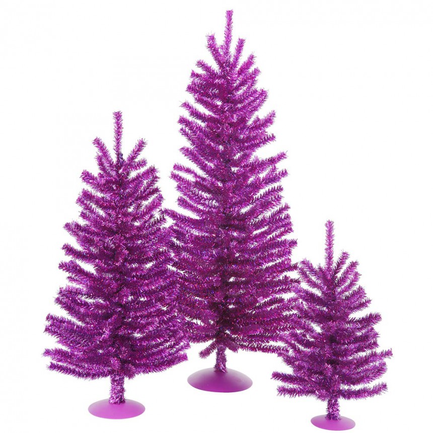 1/1.5/24 inch Purple Mini Christmas Trees Set For Christmas 2014
