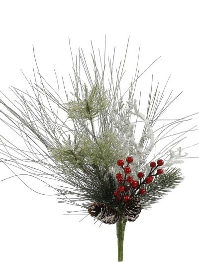 12 inch Frosted Ponderosa Bay Leaf Berry Twig Pine Christmas Pick For Christmas 2014