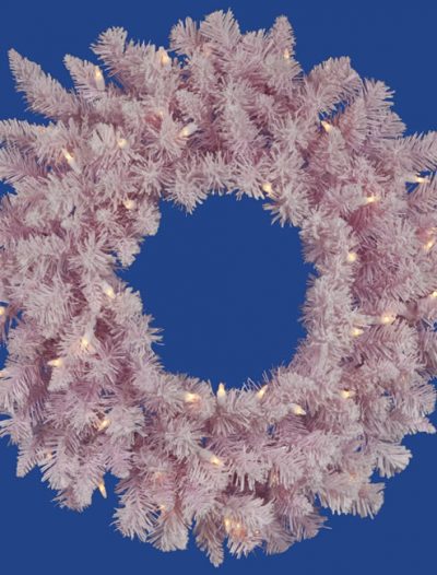 Vickerman A101637LED 36 in. Pink Flocked Spruce Wreath 90LED Warm White (Christmas Tree)