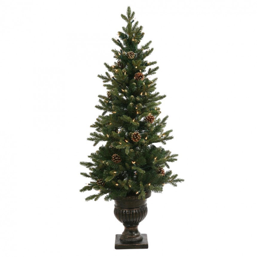 Artificial Gold Pine Christmas Tree with Pinecones in Urn For Christmas 2014