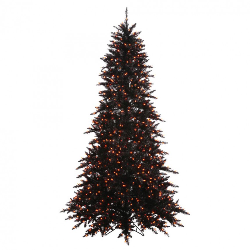Artificial Black Fir Halloween Christmas Tree with Orange Lights For Christmas 2014