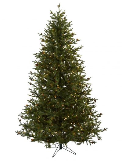 7.5 foot Artificial Classic Pine Christmas Tree w/ Pine Cones: All-lit Lights For Christmas 2014