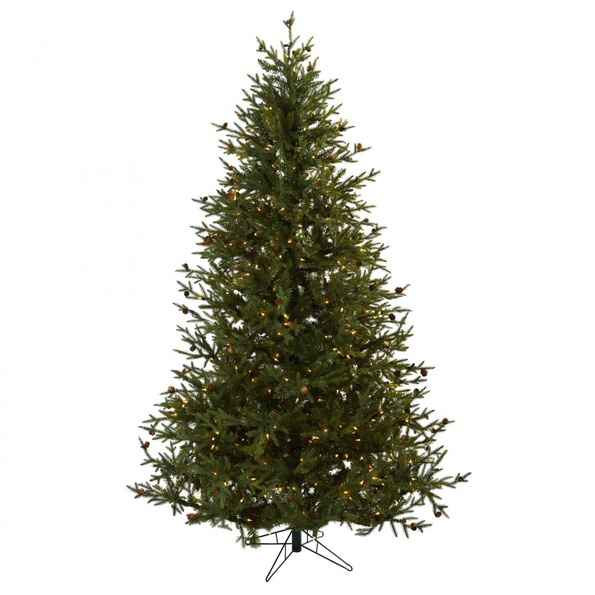 7.5 foot Artificial Classic Pine Christmas Tree w/ Pine Cones: All-lit Lights For Christmas 2014