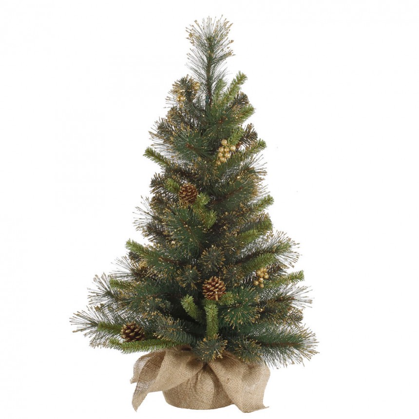 Gold Glitter Mixed Pine Christmas Tree with Burlap Base For Christmas 2014