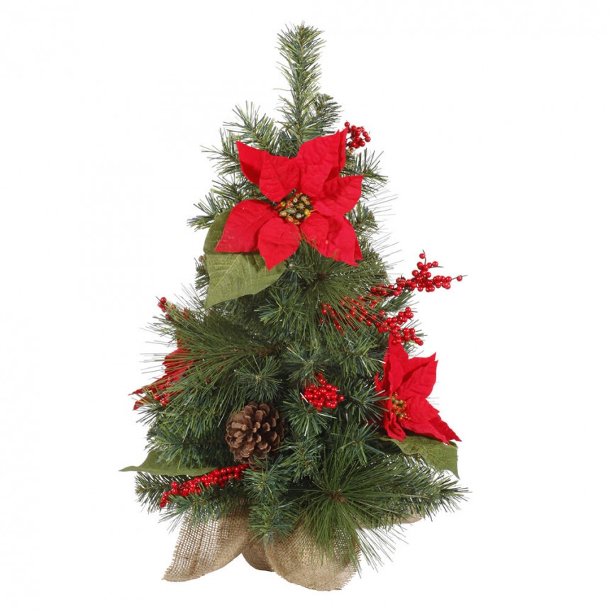 Mixed Pine Christmas Tree with Poinsettia and Berries For Christmas 2014