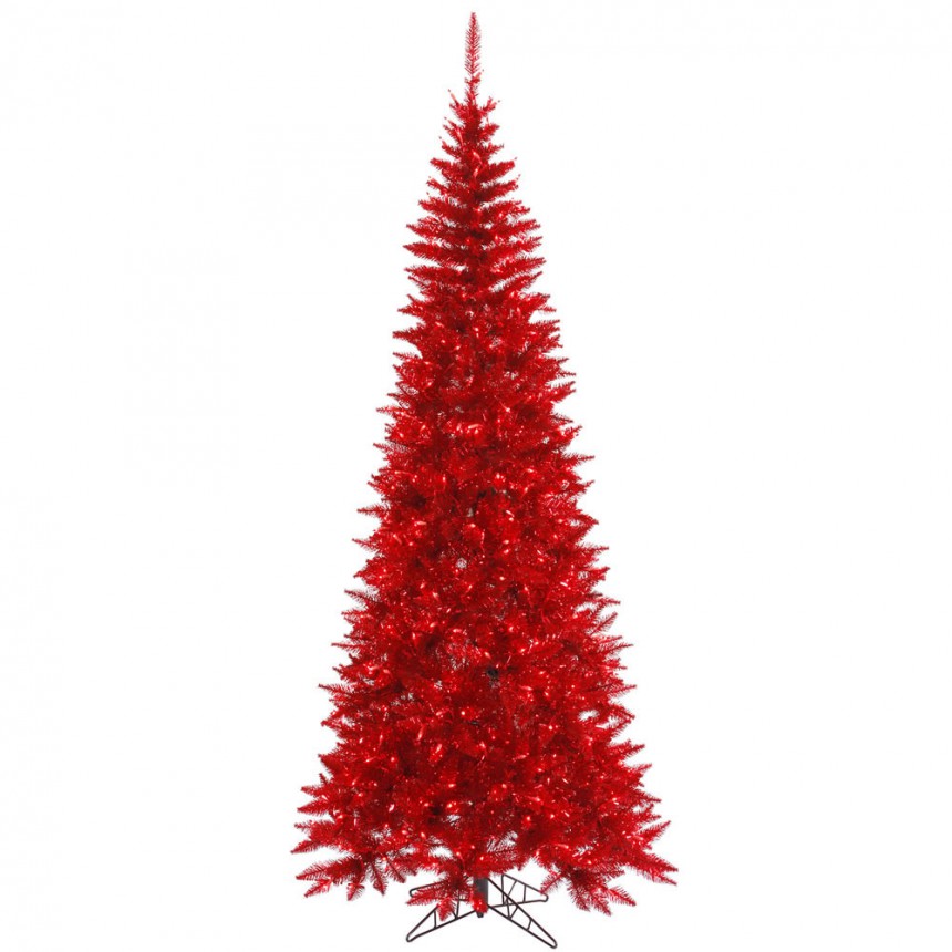 Slim Red Tinsel Christmas Tree For Christmas 2014