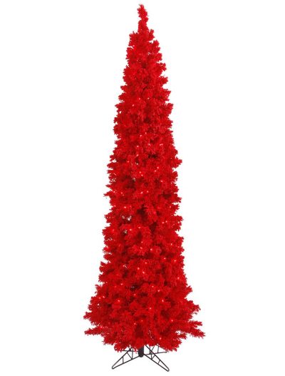 Flocked Red Pencil Pine Christmas Tree For Christmas 2014