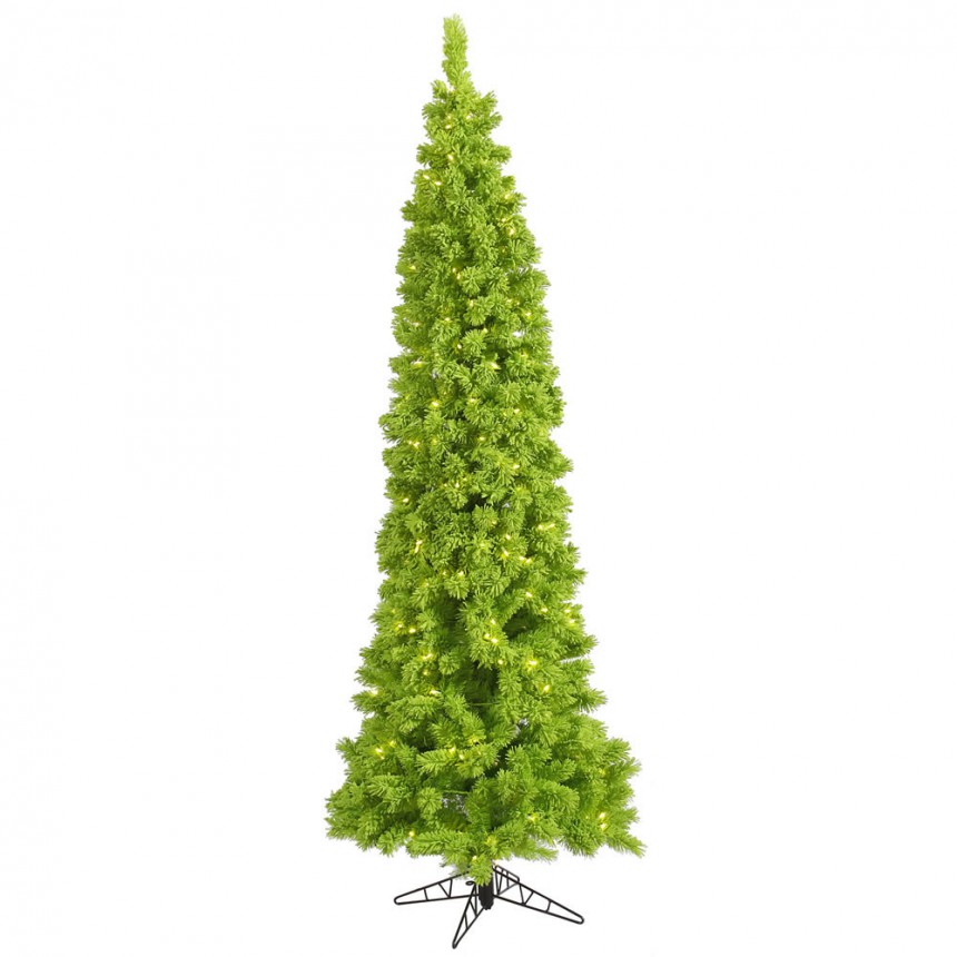 Flocked Lime Pencil Pine Christmas Tree For Christmas 2014