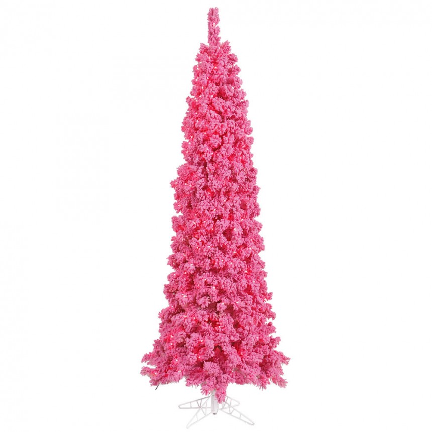 Flocked Pink Pencil Pine Christmas Tree For Christmas 2014
