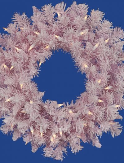 Vickerman 18167 - 24" Pink Flk Spruce Wreath 45LED WmWht (A101625LED) 24 Inch Christmas Wreath (Christmas Tree)