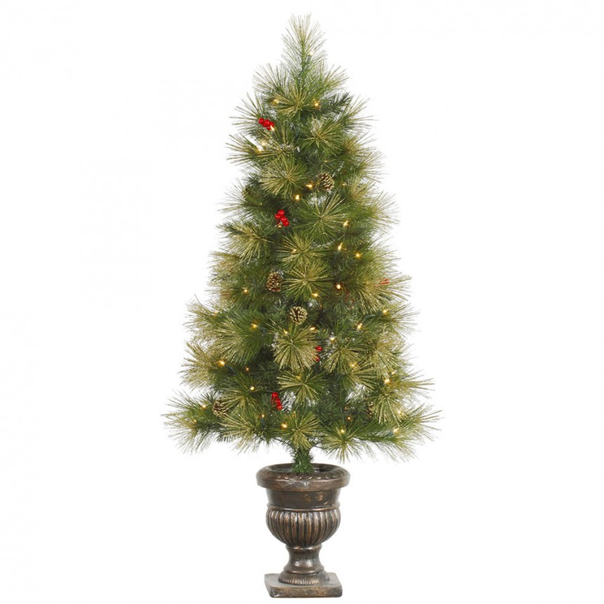 4.5 foot Gold Glitter Pine Christmas Tree with Clear Lights For Christmas 2014