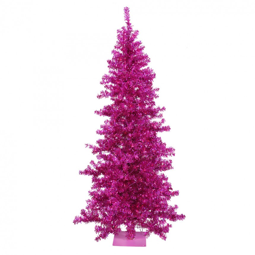 Fuchsia Wide Cut Christmas Tree with Purple Lights For Christmas 2014