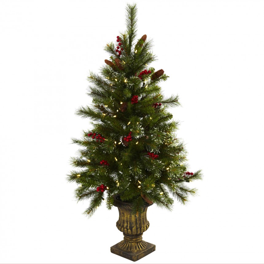 4 foot Artificial Christmas Tree w/ Berries & Pine Cones in Urn: LED Lights For Christmas 2014