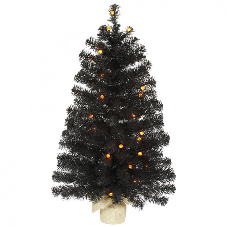Artificial Black Halloween Christmas Tree with Orange Lights For Christmas 2014