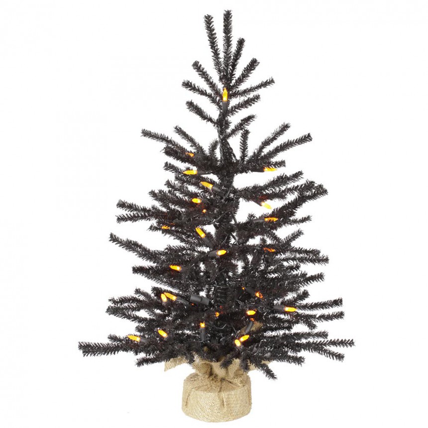 Artificial Black Pistol Halloween Christmas Tree with Orange Lights For Christmas 2014