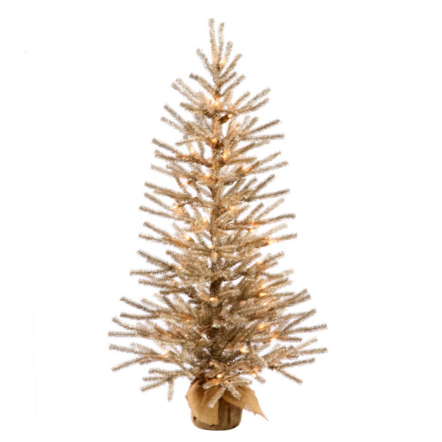 24 inch Mocha Christmas Tree with Clear Lights and Burlap Base For Christmas 2014