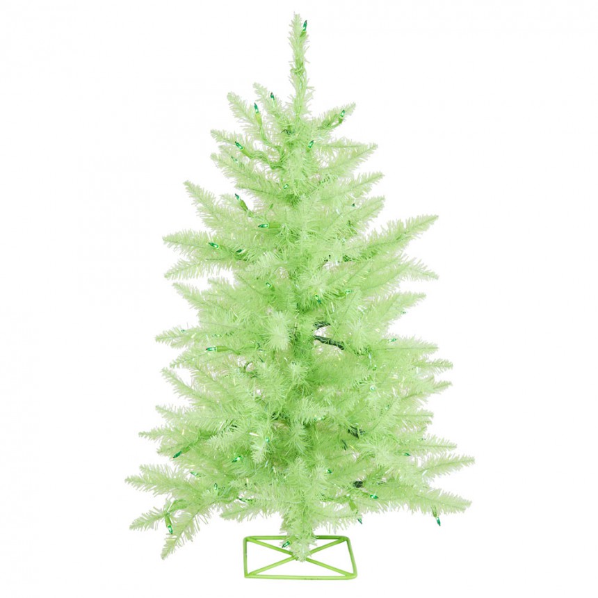 3 foot Chartreuse Christmas Tree with Green Lights For Christmas 2014