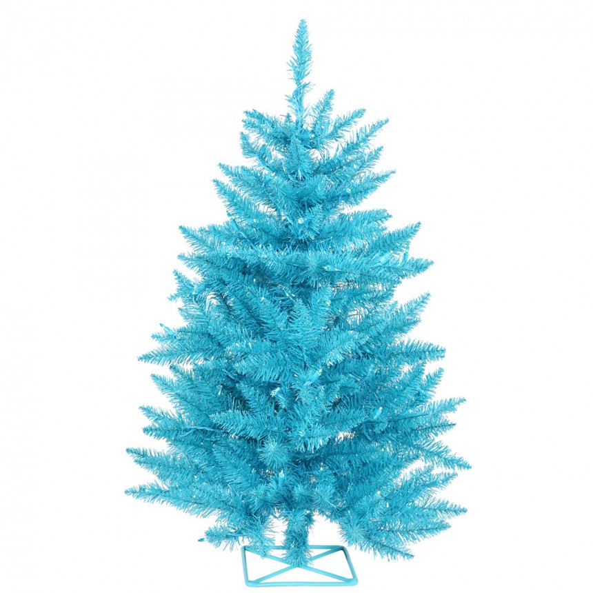 3 foot Sky Blue Christmas Tree with Teal Lights For Christmas 2014