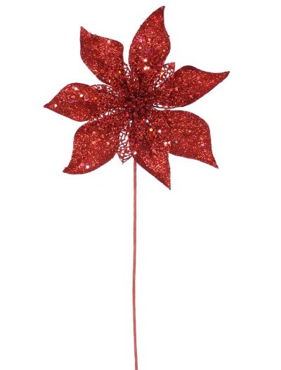21 inch Artificial Glitter Christmas Poinsettia Stem For Christmas 2014
