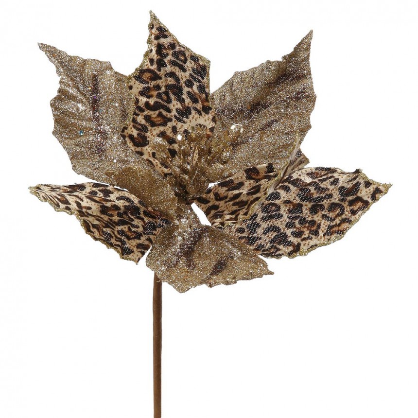 8 inch Leopard Poinsettia Christmas Flower Pick For Christmas 2014