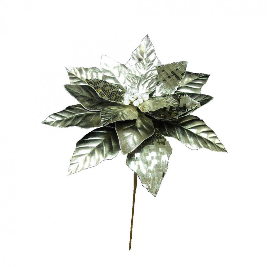 14 inch Platinum Poinsettia Stem Christmas Flower Pick For Christmas 2014