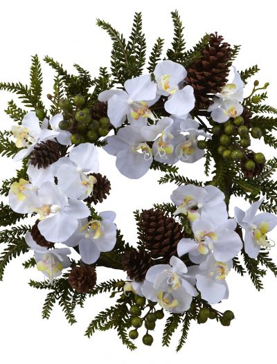 22 inch Artificial Phalaenopsis & Pine Wreath For Christmas 2014