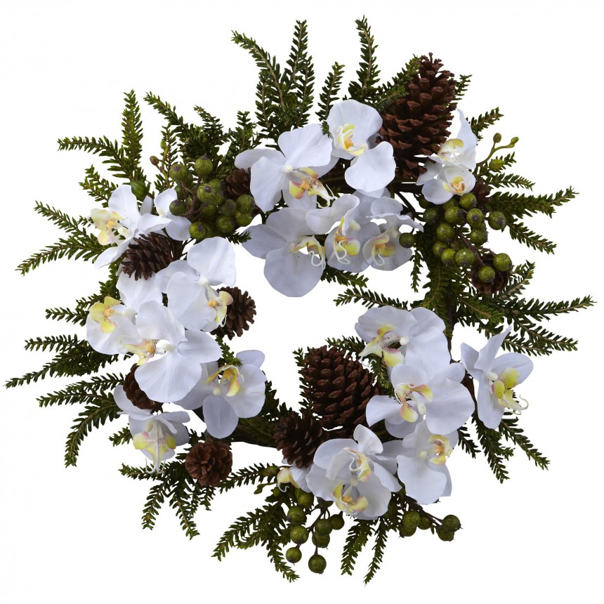22 inch Artificial Phalaenopsis & Pine Wreath For Christmas 2014