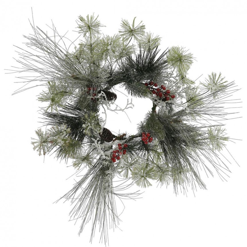 18 inch Frosted Ponderosa Bay Leaf Berry Twig Pine Christmas Wreath For Christmas 2014