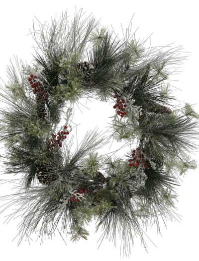 28 inch Frosted Ponderosa Bay Leaf Berry Twig Pine Christmas Wreath For Christmas 2014