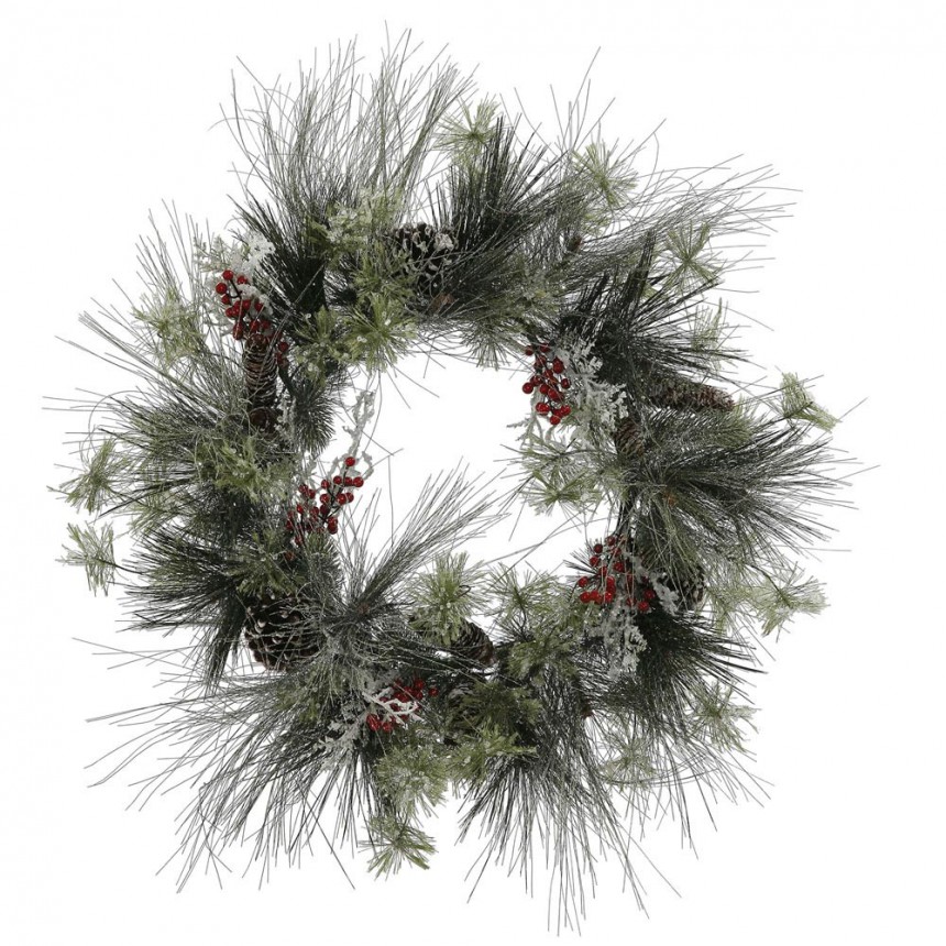 28 inch Frosted Ponderosa Bay Leaf Berry Twig Pine Christmas Wreath For Christmas 2014