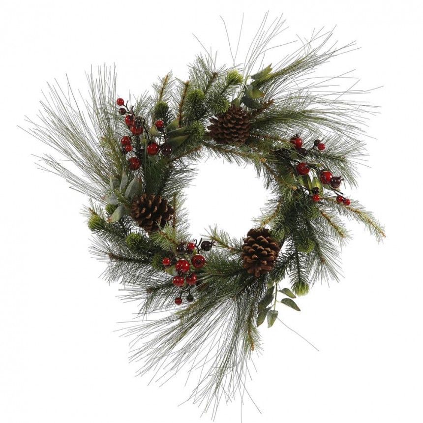 24 inch Mixed Red-Burgundy Berry and Pine Christmas Wreath For Christmas 2014