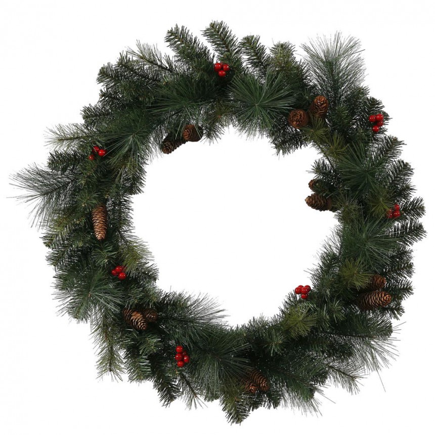 4 foot Outdoor Mixed Pine Berry Cone Christmas Wreath For Christmas 2014