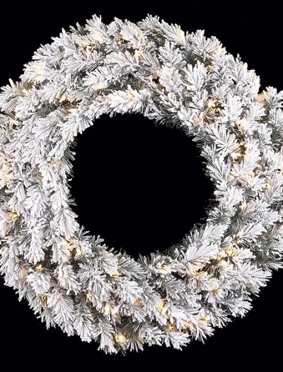 32 inch Heavy Flocked Pine Wreath: Clear Lights For Christmas 2014