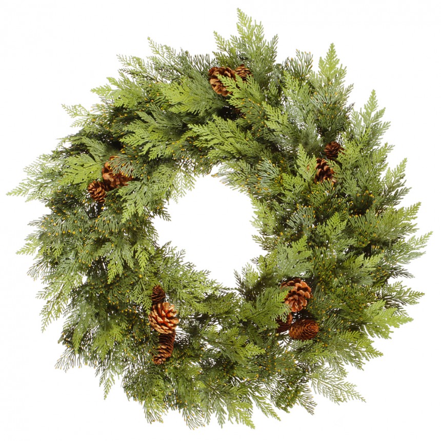 Cedar Wreath with Pine Cones For Christmas 2014