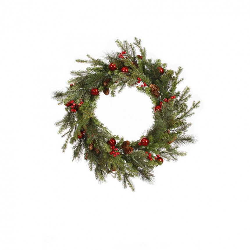 Mixed Berry Pine Ball Wreath For Christmas 2014