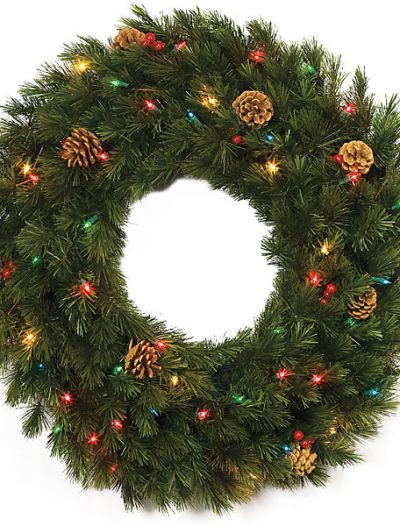 30 Inch Wellington Pine Wreath: Multi-Colored Lights For Christmas 2014