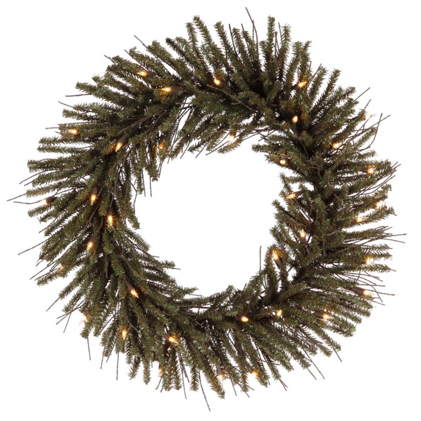 24 inch Vienna Twig Wreath with Clear Lights For Christmas 2014