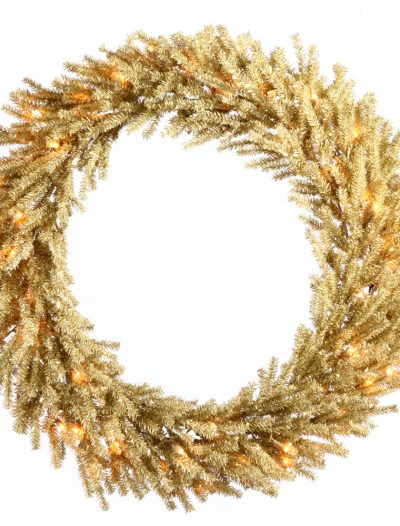 30 inch Champagne Wreath with Clear Lights For Christmas 2014