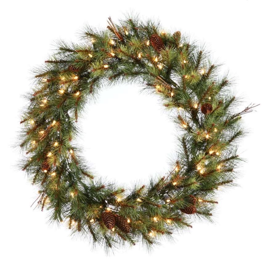 36 inch Caribou Mix Pine Wreath with Clear Lights For Christmas 2014