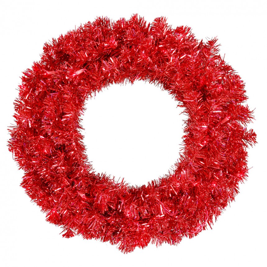 24 inch Red Wreath with Red Lights For Christmas 2014