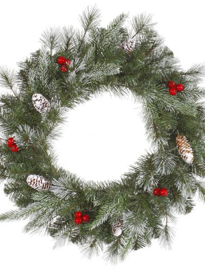Frosted Mixed Pine Wreath with Berries For Christmas 2014