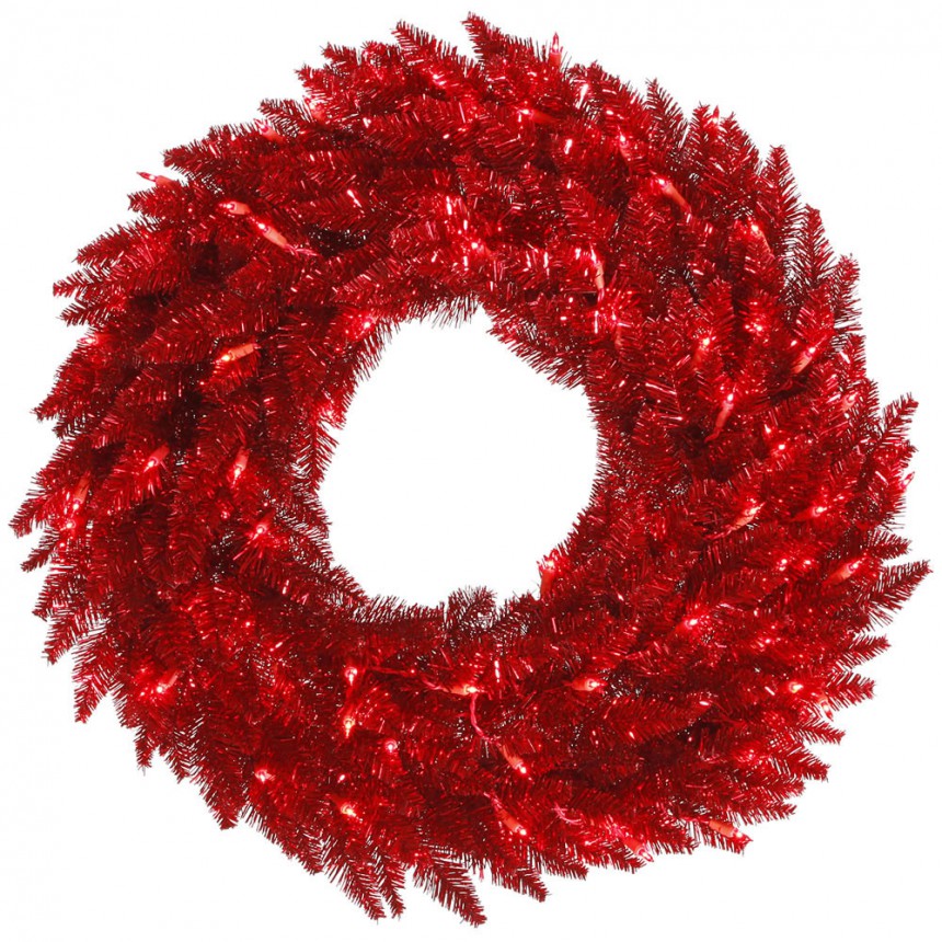 Red Tinsel Wreath For Christmas 2014