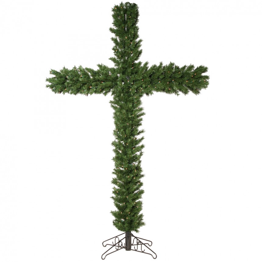 7.5 foot Christmas Cross with Clear Mini Lights For Christmas 2014
