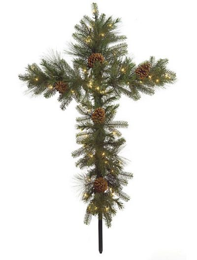48 Inch Mixed Pine Cross: Clear Lights: Set of (6) For Christmas 2014
