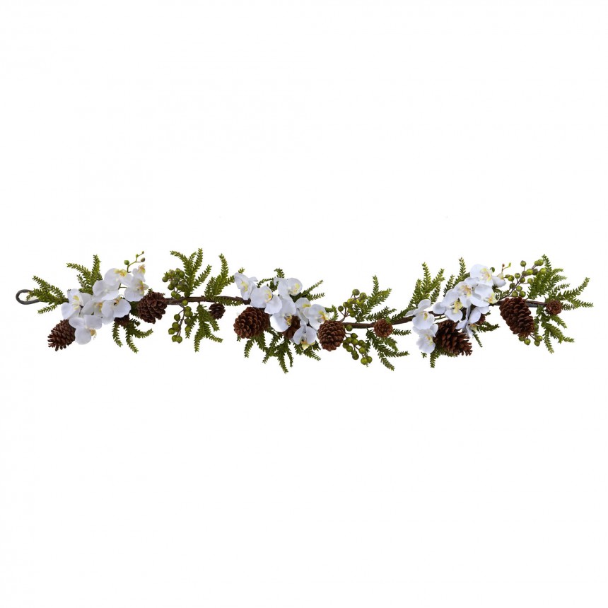 60 inch Artificial Phalaenopsis Orchid & Pine Garland For Christmas 2014