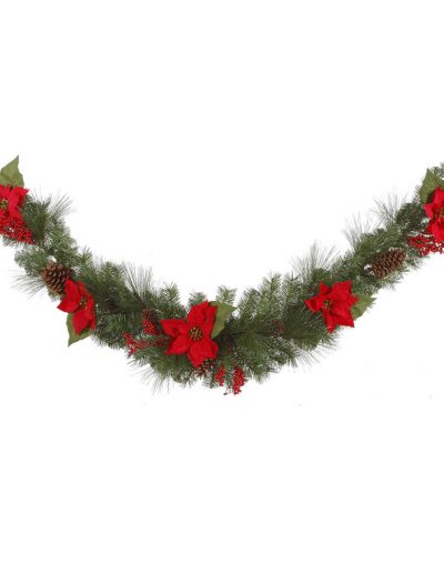 Mixed Pine Swag Garland with Poinsettia and Berries For Christmas 2014