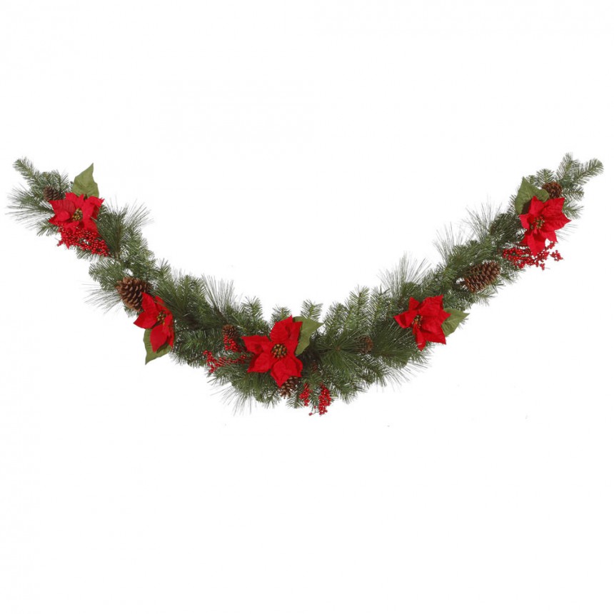 Mixed Pine Swag Garland with Poinsettia and Berries For Christmas 2014