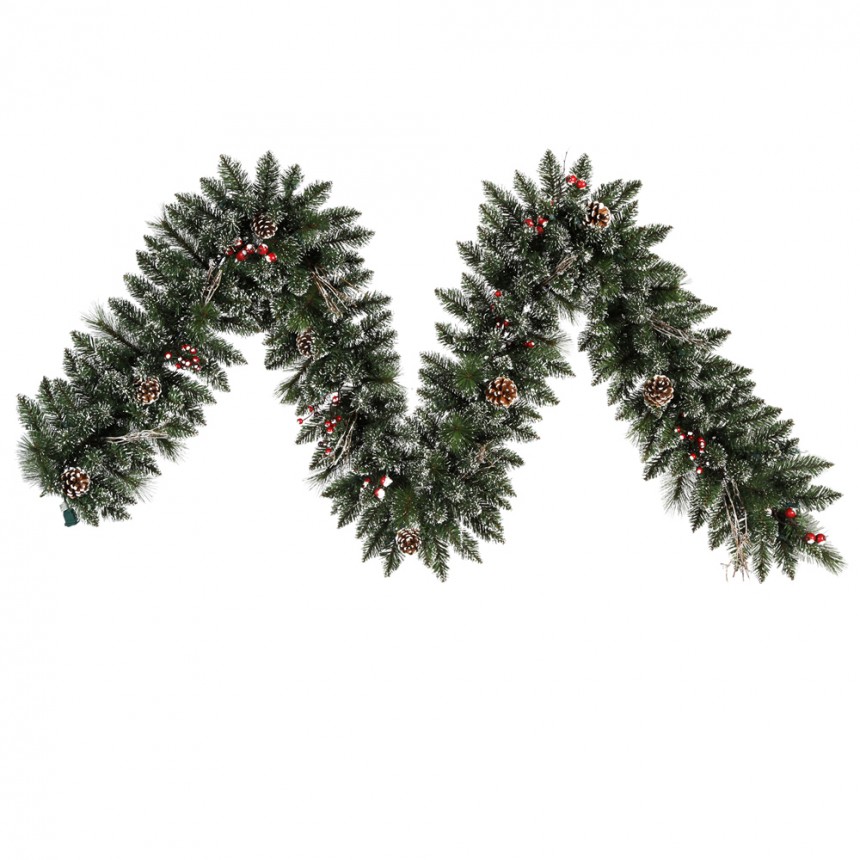 9 foot Snow Tip Pine Berry Garland For Christmas 2014