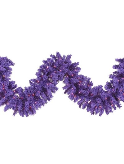 9 foot Flocked Purple Garland with Purple Lights For Christmas 2014