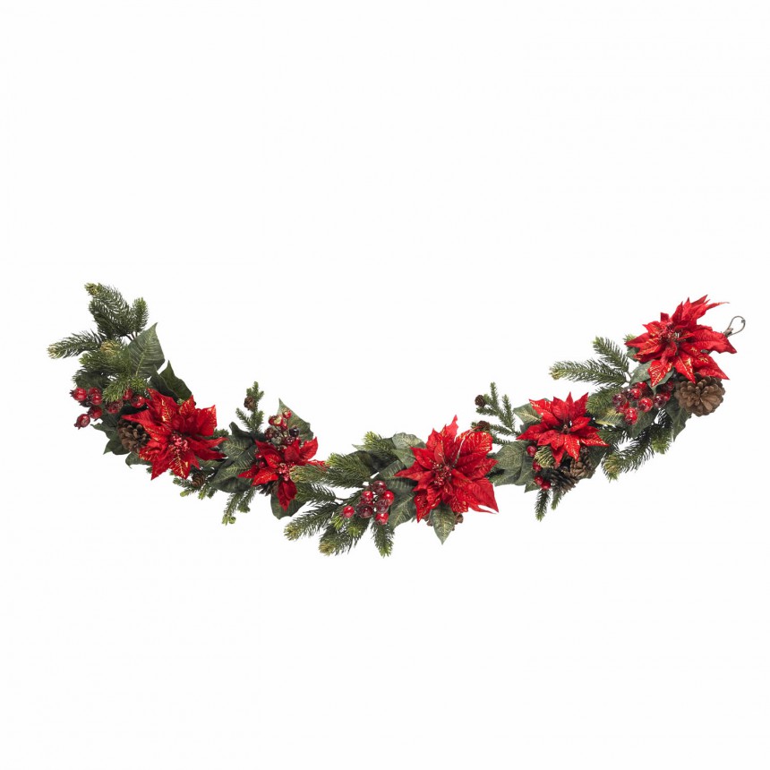 60 inch Poinsettia and Berry Garland For Christmas 2014